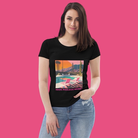 EzPanda™ Neon Poolside Reverie: Women's Eco-Friendly Graphic Tee - Picture 5 of 6